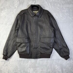 LL Bean Goatskin Leather Jacket A2 Mens Large Dark Brown Flight Jacket Full Zip